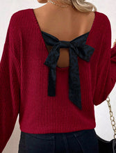 Load image into Gallery viewer, Ladies Ribbed V Neck Ribbon Bow Back Top
