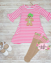 Load image into Gallery viewer, Pink And White Striped Gingerbread Dress And Socks
