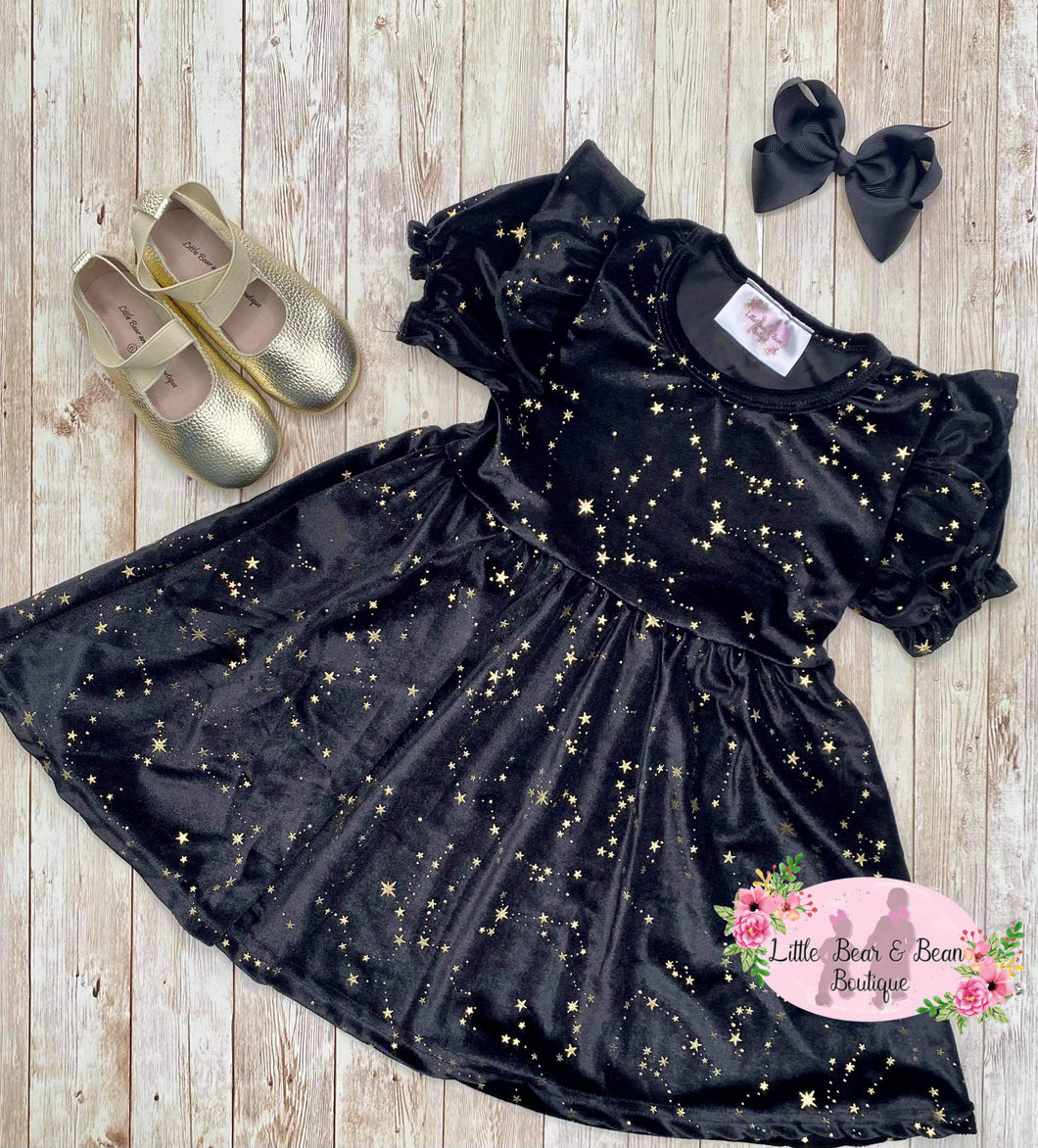 Size 2T- Velvet Star Short Sleeve Dress -Black