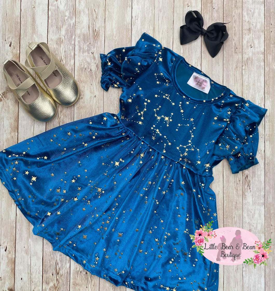 Velvet Star Short Sleeve Dress -Topaz