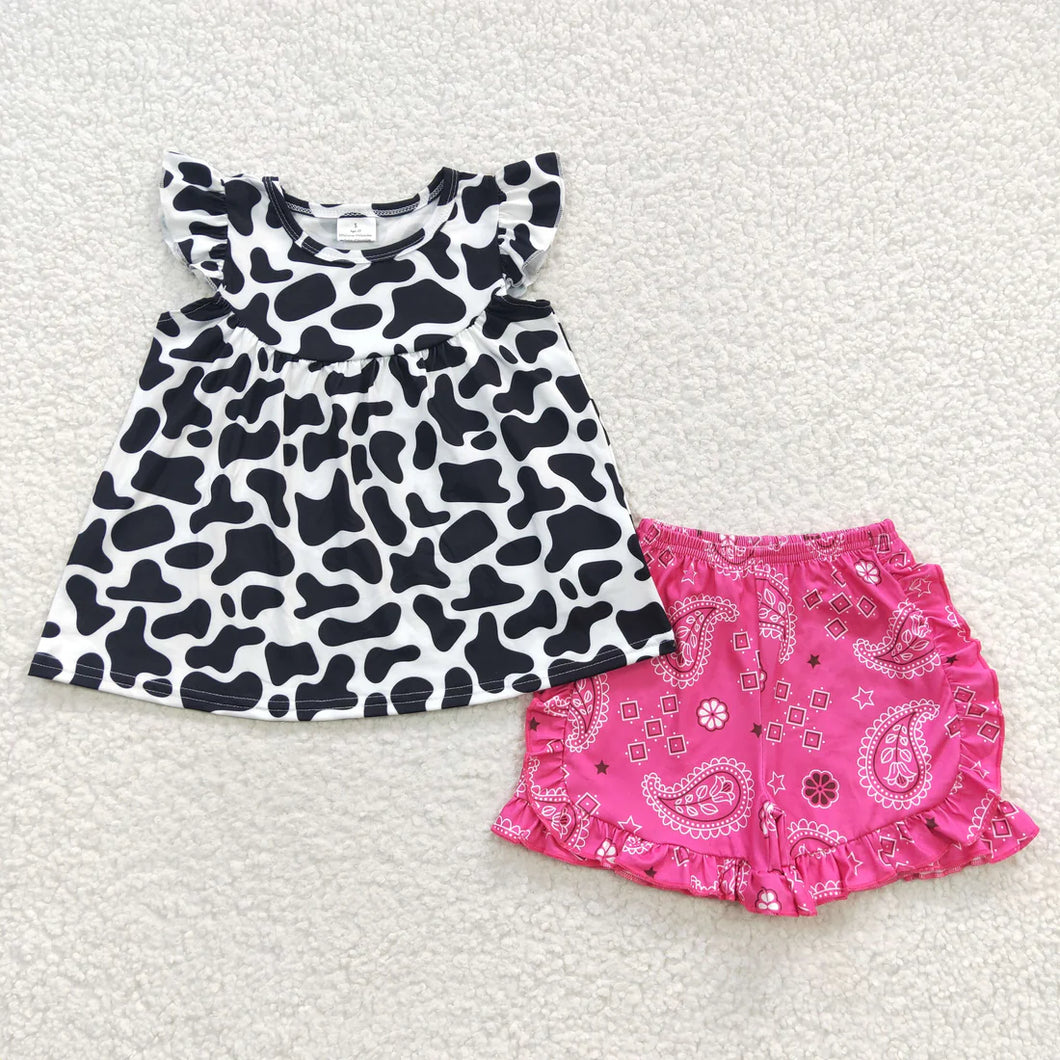 Pre-order RTS from Supplier Cow Summer Ruffle Shorts Set