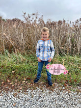 Load image into Gallery viewer, Pre-order RTS from Supplier Blue &amp; White Button Up Hooded Flannel
