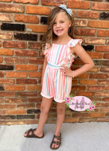 Load image into Gallery viewer, Pink And Sage Striped Shorts Romper
