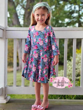 Load image into Gallery viewer, Slate 3/4 Sleeve Floral Skirted Leo
