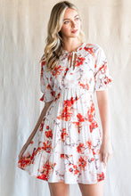 Load image into Gallery viewer, Floral Tie Neck Flounce Sleeve Tiered Mini Dress
