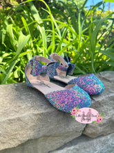Load image into Gallery viewer, Bow Ankle Strap Flats- Purple Iridescent Mermaid
