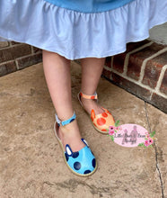 Load image into Gallery viewer, Blue and Orange Dog Patches Sandals
