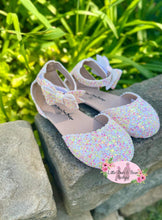 Load image into Gallery viewer, Bow Ankle Strap Flats- Glow In The Dark - Pink Confetti
