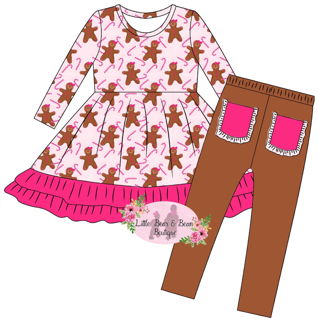 🎄PRE-ORDER CLOSES 9/22Pink Gingerbread Cookie Tunic Set