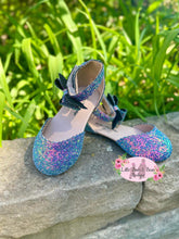 Load image into Gallery viewer, Bow Ankle Strap Flats- Purple Iridescent Mermaid
