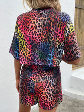 Load image into Gallery viewer, Leopard Round Neck Dropped Shoulder Half Sleeve Top and Shorts Set
