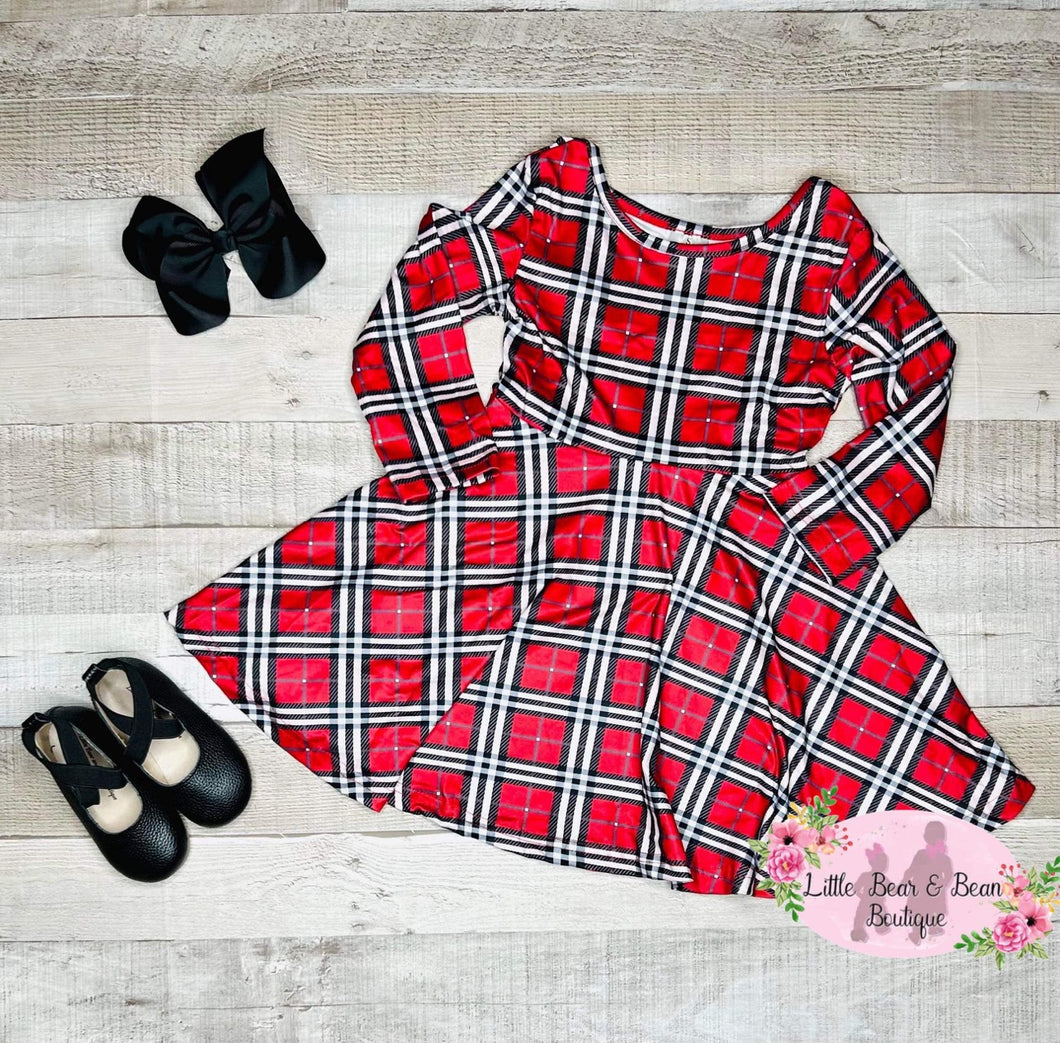 Black and Red Plaid Long Sleeve Dress