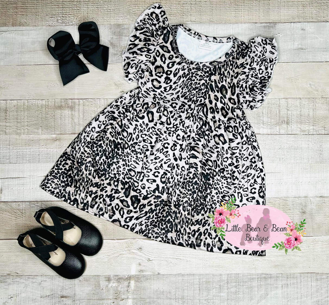 Snow Leopard Flutter Sleeve Dress