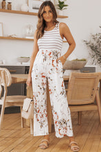Load image into Gallery viewer, Striped Floral Sleeveless Wide Leg Jumpsuit with Pockets
