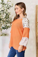 Load image into Gallery viewer, Double Take Leopard Waffle-Knit Long Sleeve Blouse
