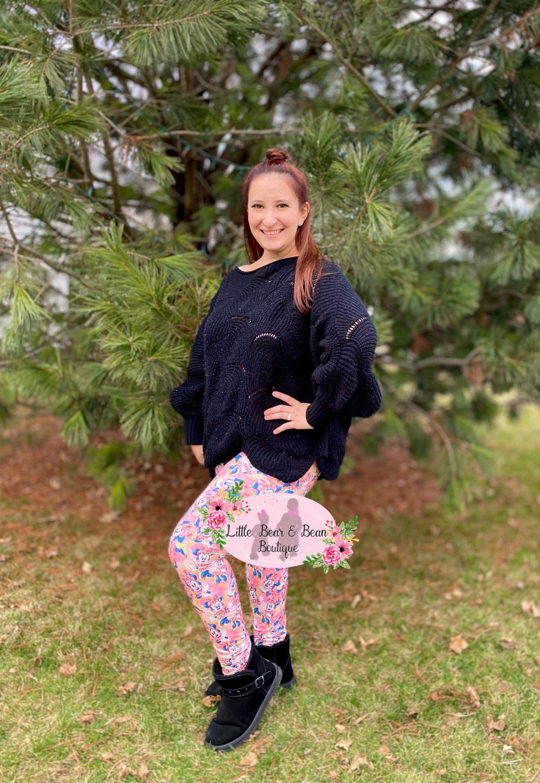Ladies Bow Mouse Leggings with Pockets