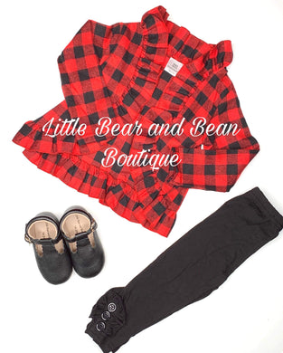 Little girls black and red plaid cardigan 