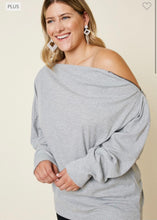 Load image into Gallery viewer, Ladies Plus Size Ribbed Side Zip Grey Top
