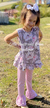 Load image into Gallery viewer, Gray and Mauve Floral Swing Top Ruffle Set
