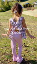 Load image into Gallery viewer, Gray and Mauve Floral Swing Top Ruffle Set
