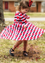 Load image into Gallery viewer, Red Glitter Heart Striped Twirl Dress
