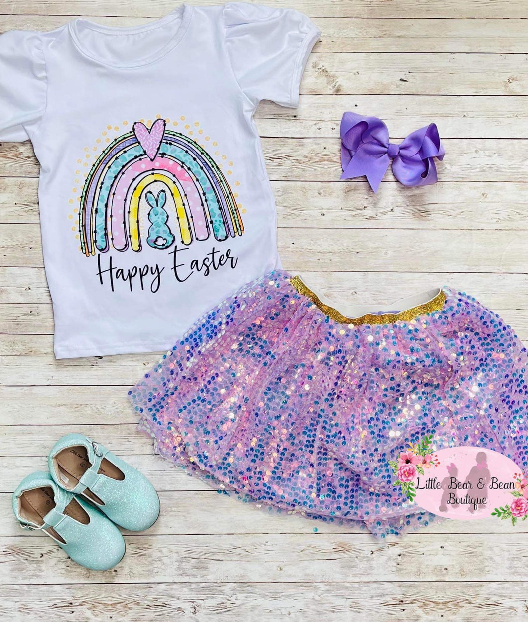 Rainbow Bunny Sequin Skirt Set