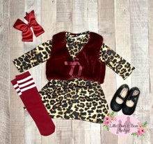 Load image into Gallery viewer, Leopard Dress with Fur Vest and Socks
