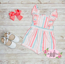 Load image into Gallery viewer, Pink And Sage Striped Shorts Romper
