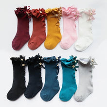 Load image into Gallery viewer, Knee High Ruffle Button Accent Socks
