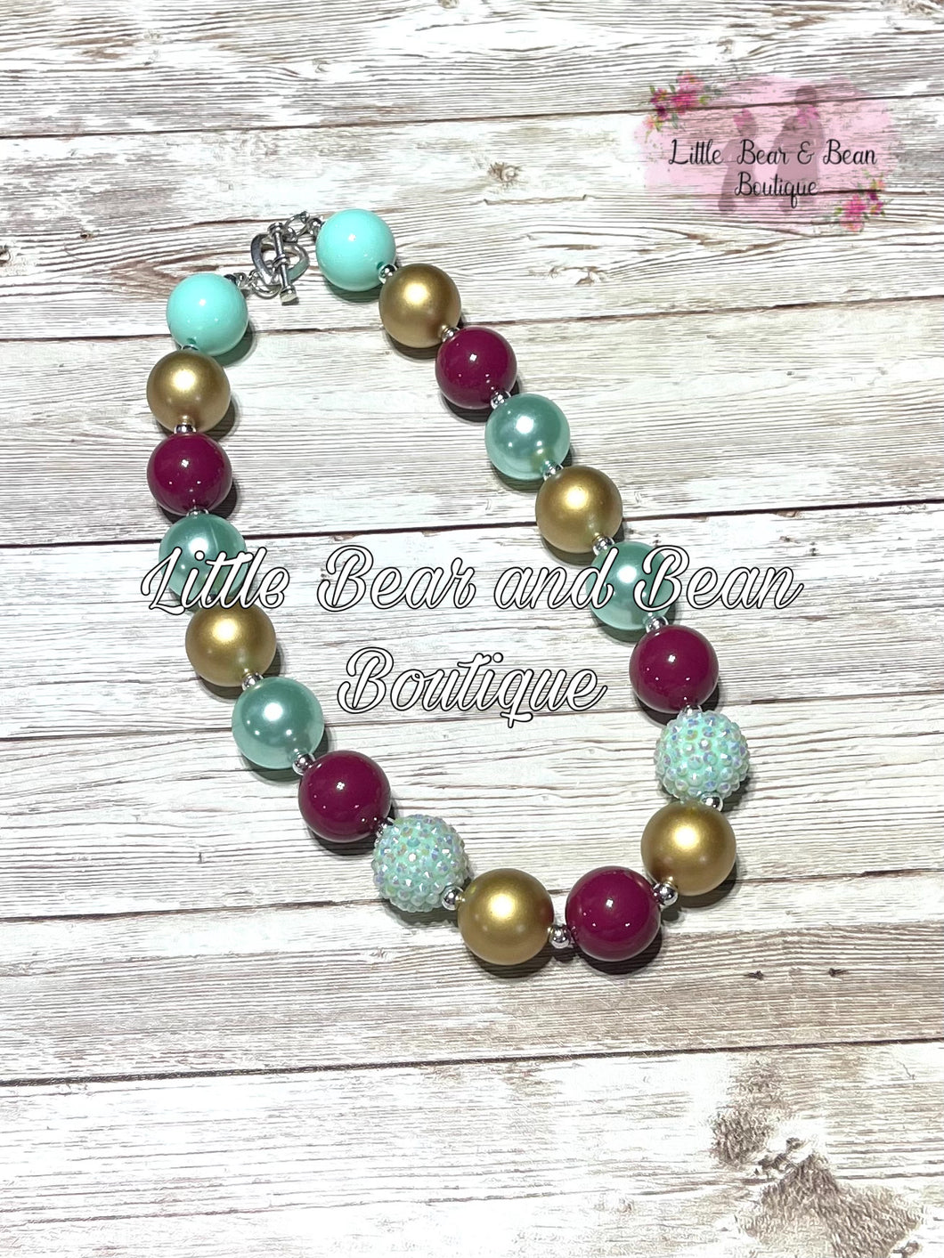Chunky Wine Mint Gold Beaded Necklace