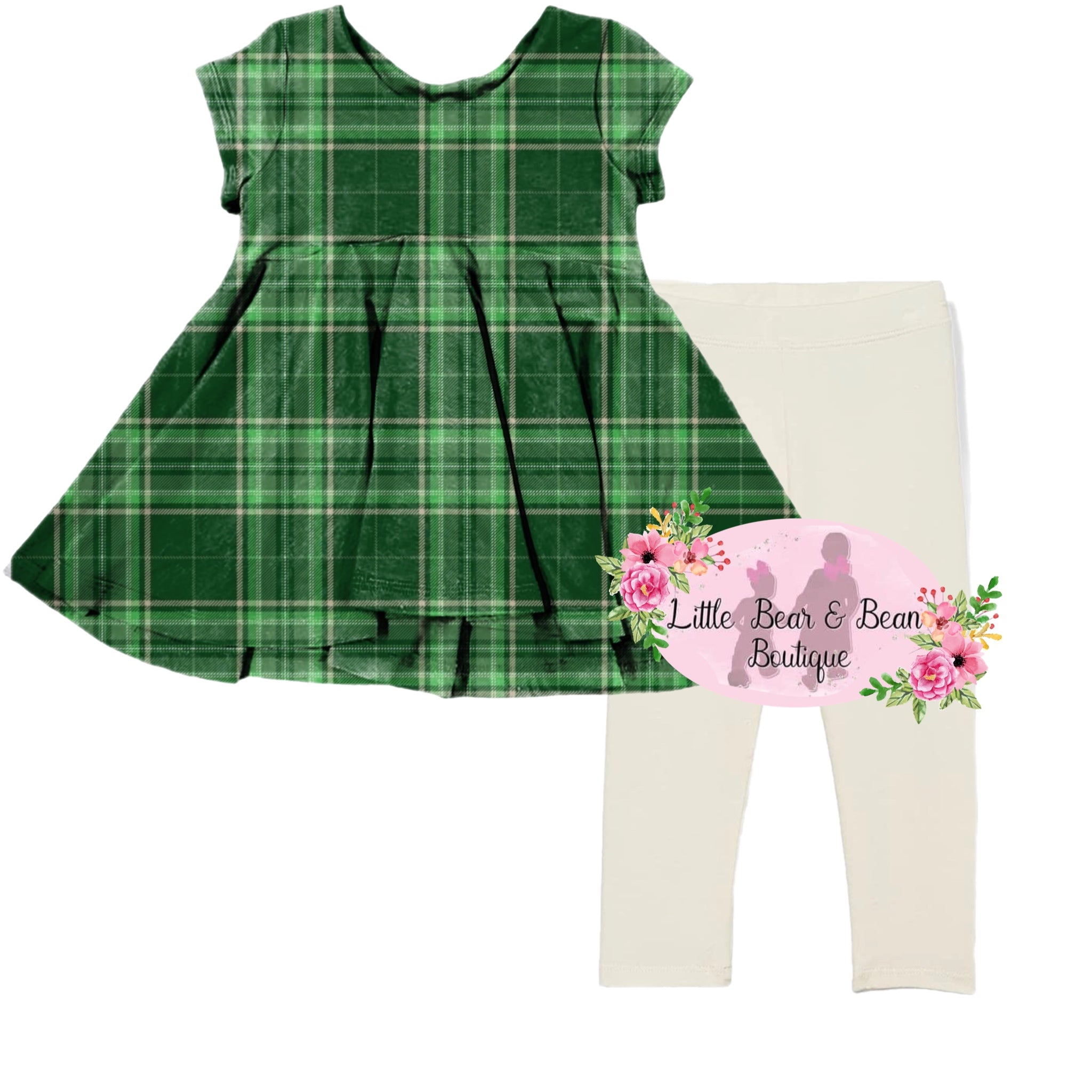 Green Plaid and Cream Leggings Set 10/12