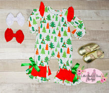 Load image into Gallery viewer, Christmas Tree Ruffle Romper
