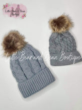 Load image into Gallery viewer, Gray matching mommy and me pom pom hats
