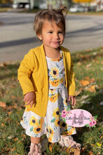 Load image into Gallery viewer, Mustard Floral Twirl Dress with Cardigan

