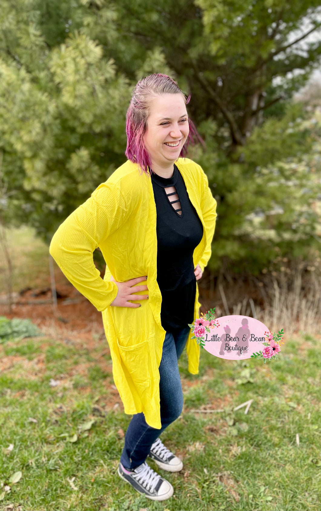 Ladies Yellow Ribbed Cardigan