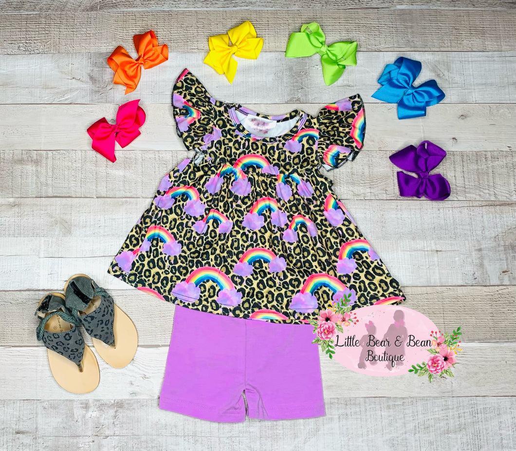 Leopard Rainbow Purple Shorts Set