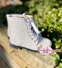 Load image into Gallery viewer, White Glitter Combat Boots with Side Zipper
