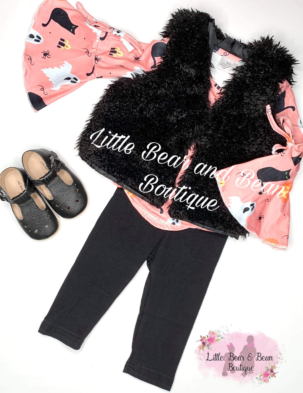 Ghosts, Cats, and Spiders Belle Sleeve Set with Fur Vest