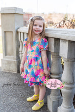 Load image into Gallery viewer, Vibrant Butterfly Triple Ruffle Dress
