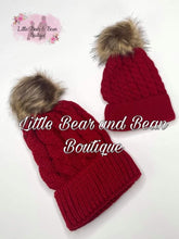 Load image into Gallery viewer, Red matching mommy and me pom pom hats
