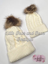 Load image into Gallery viewer, White matching mommy and me pom pom hats
