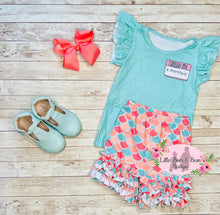 Load image into Gallery viewer, “Hello I’m A Mermaid” Ruffle Shorts Set
