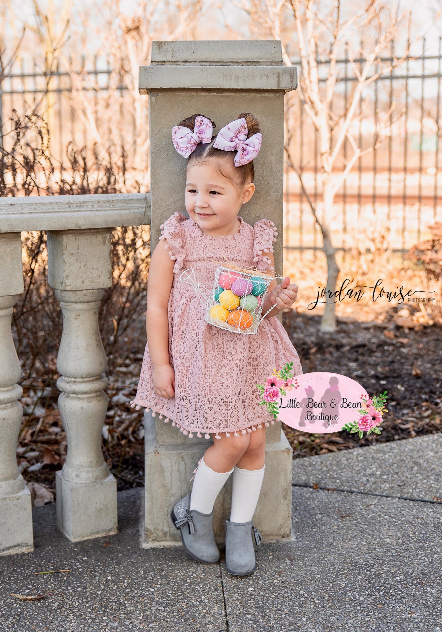 Dusty Rose Pom Pom Lace Dress 2T Dusty Rose Pom Pom Lace Dress 2T