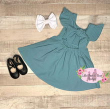 Load image into Gallery viewer, Dark Teal Ruffle Tie Back Linen Dress
