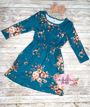 Load image into Gallery viewer, Mommy and Me Teal Floral Dress- Kids
