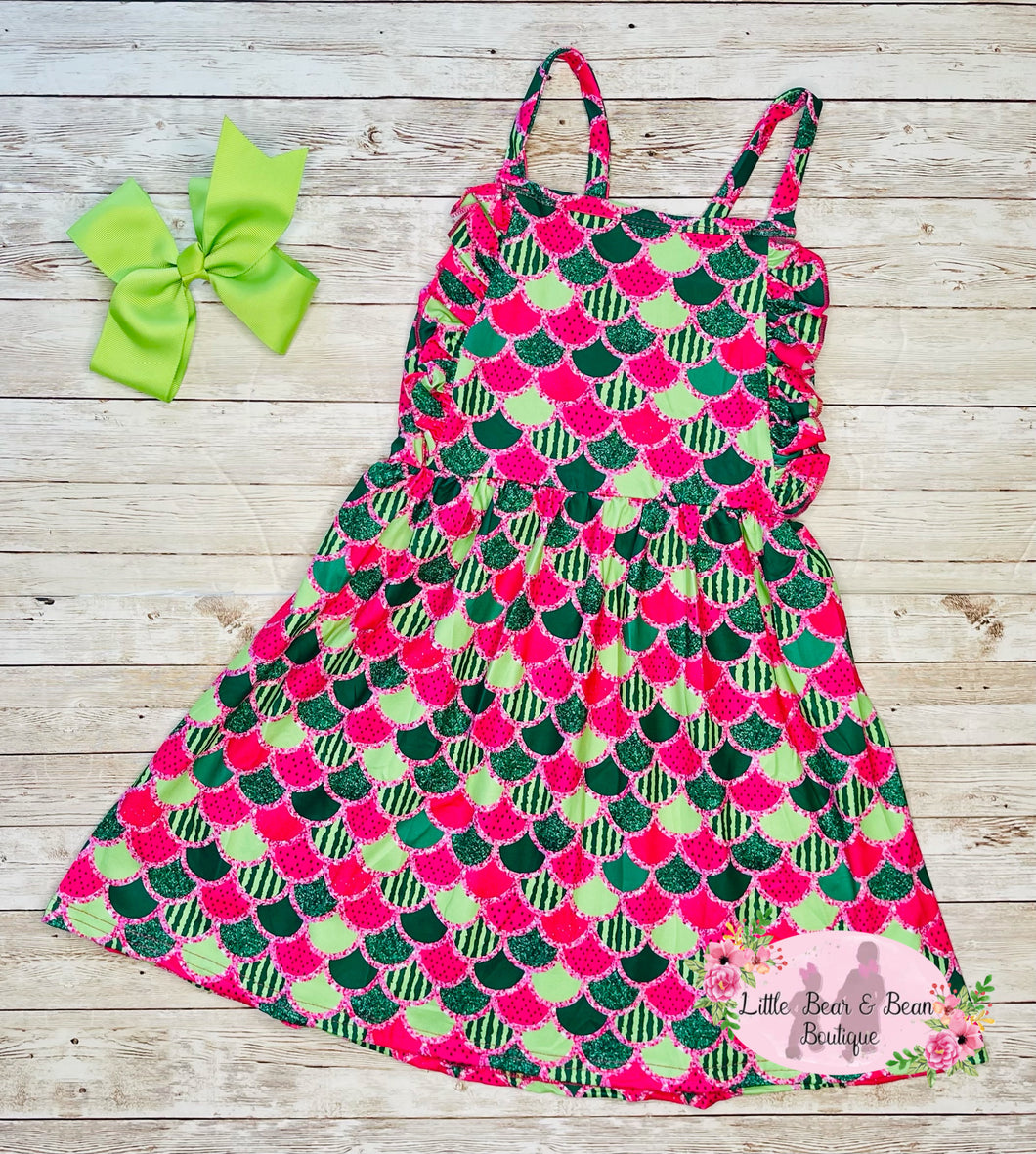 Watermelon Mermaid Scales Crossback Dress
