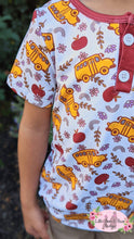 Load image into Gallery viewer, School Bus and Apples Button Shirt
