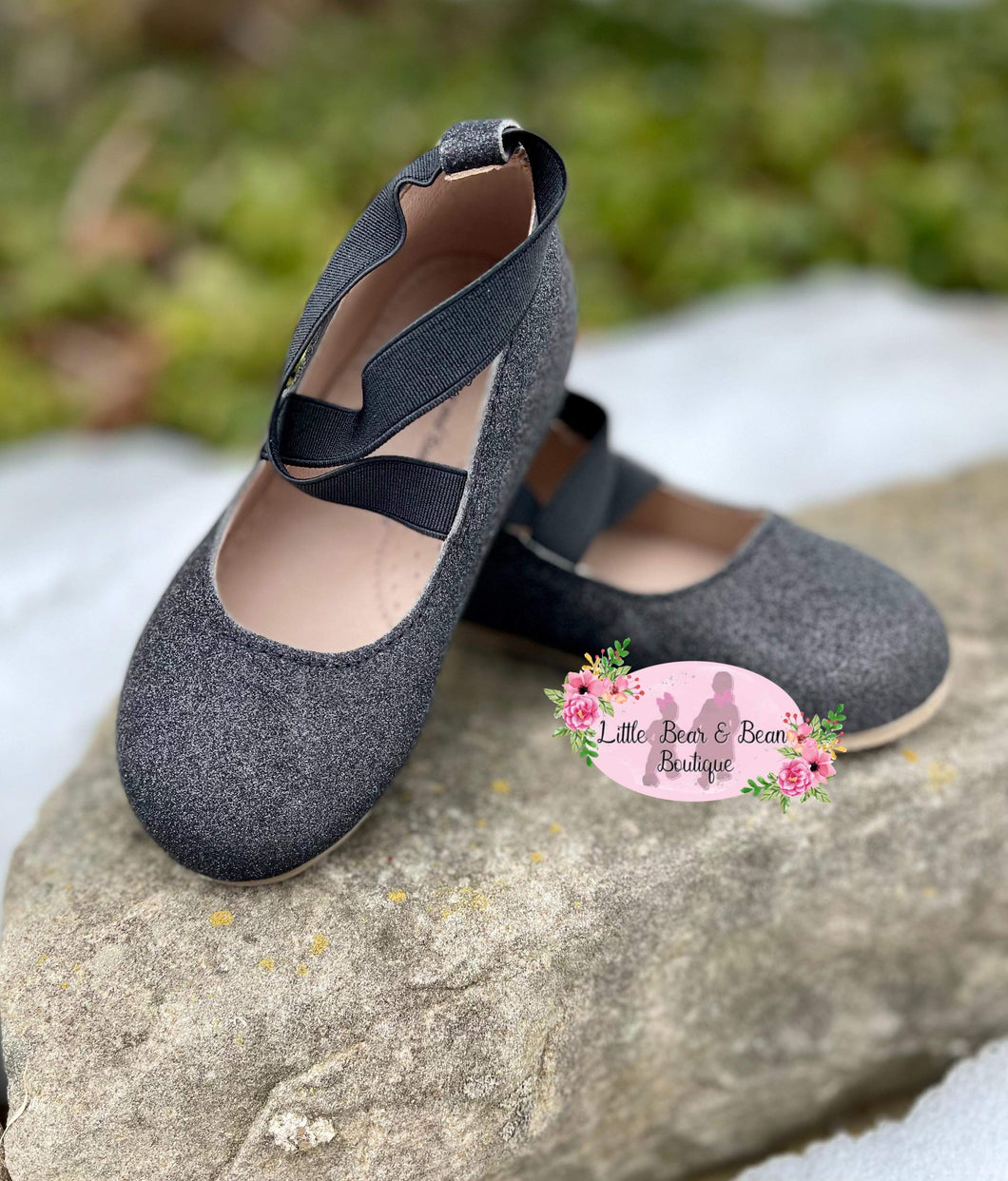 Black Smooth Glitter Shimmer Ballerina Shoes