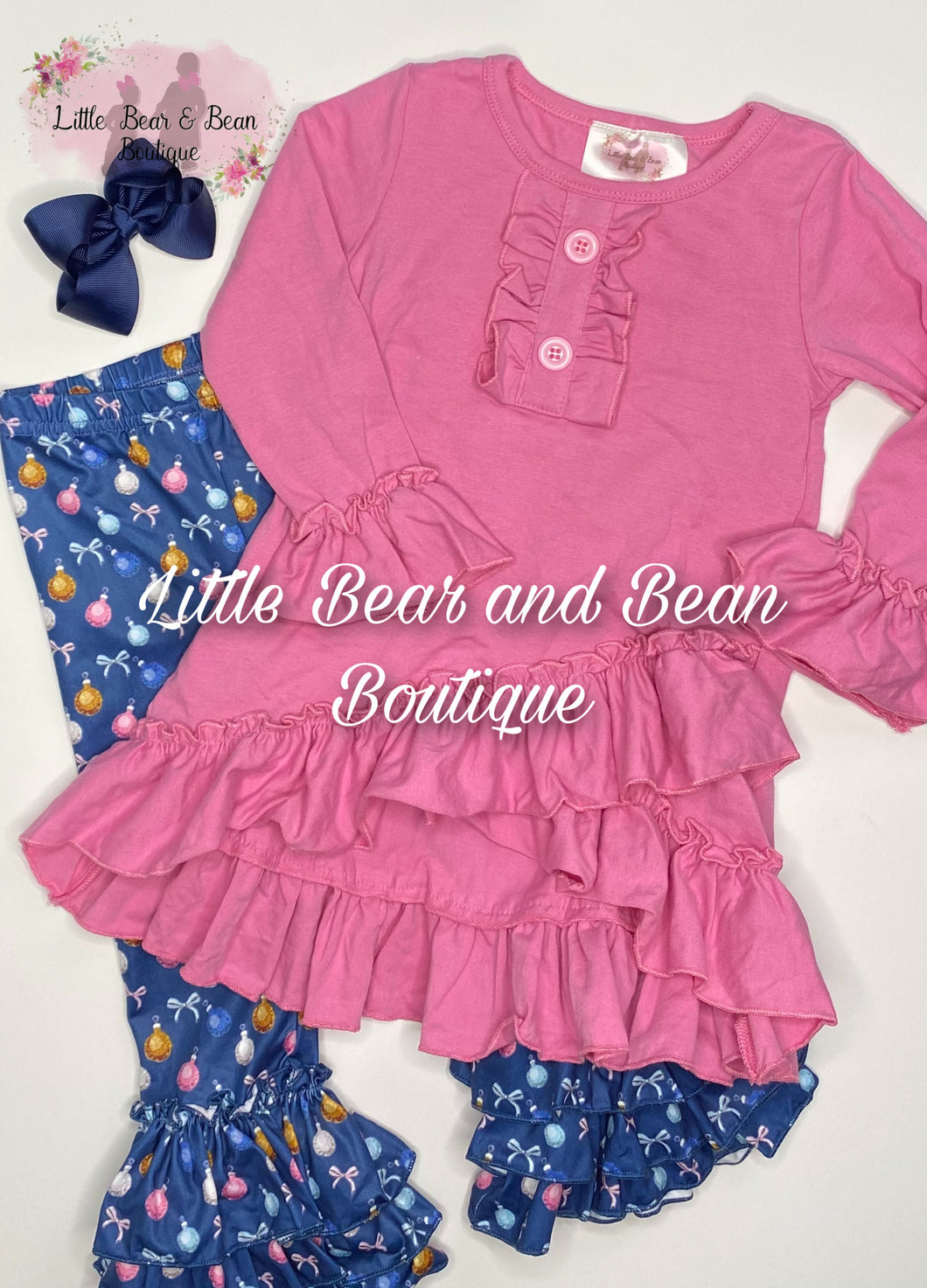 Pink Ruffle Tunic with Christmas Ornaments Triple Ruffle Belle Set