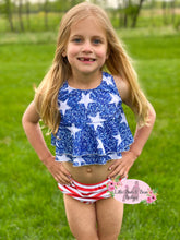 Load image into Gallery viewer, Faux Glitter Stars and Stripes Swimsuit
